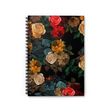 Dark Floral Rose Spiral Notebook - Ruled Line