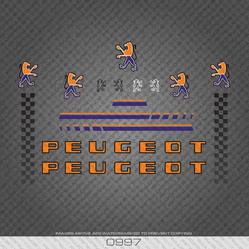 0997 Peugeot Bicycle Decals Stickers Blue Orange inc Extra parts for Tandem