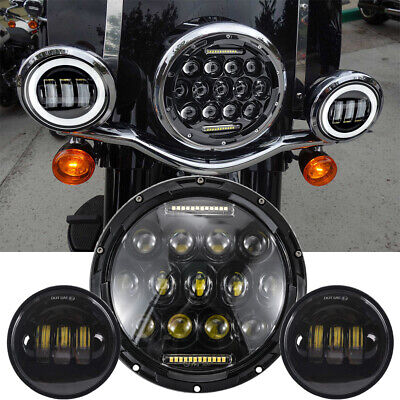 75W 7" LED Headlight Passing Lights Harley Electra Glide Ultra Classic