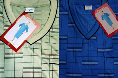 Herren Nachthemd Kurzarm 100% Baumwolle Schlafshirt in Verschiedene Farben HNh1