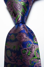 New Classic Floral Blue Pink Green JACQUARD WOVEN Silk Men's Tie Necktie