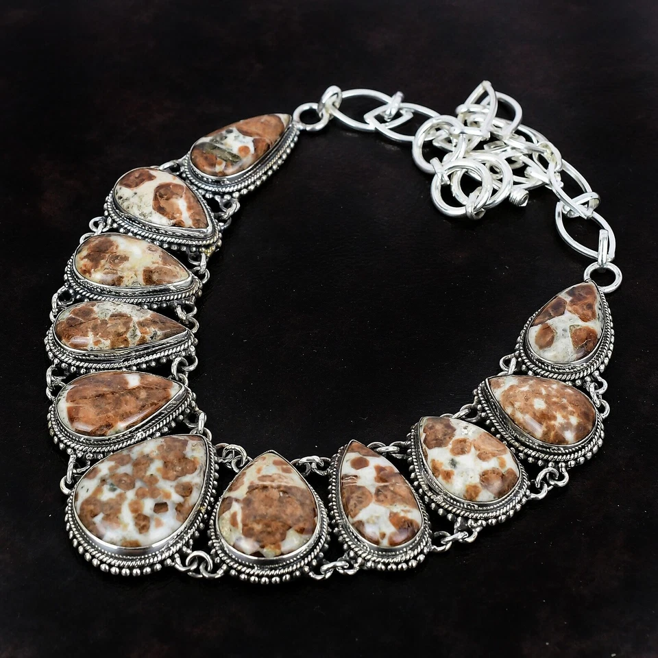 Ожерелье из серебра 925 пробы с натуральным камнем яшмой ручной работы - Изображение 2 из 3