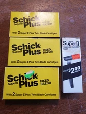 SCHICK PLUS SUPER II Fixed Safety Razor & Cartridges (4) NOS