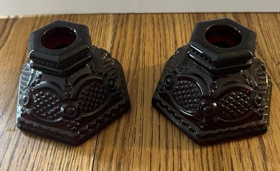 Avon Cape Cod Ruby Red Single Light Candlestick Holders 2 3/8'' Set of 2