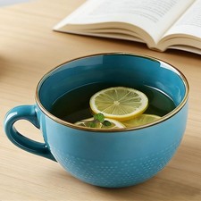 Arawat 24oz Soup Bowls Microwave Safe with Handles Spoon and Coaster 24oz Lar...