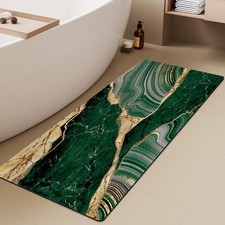 Extra Long Bath Rug, Green Marble and Golden Veins Decor Non Slip Bath Runner...