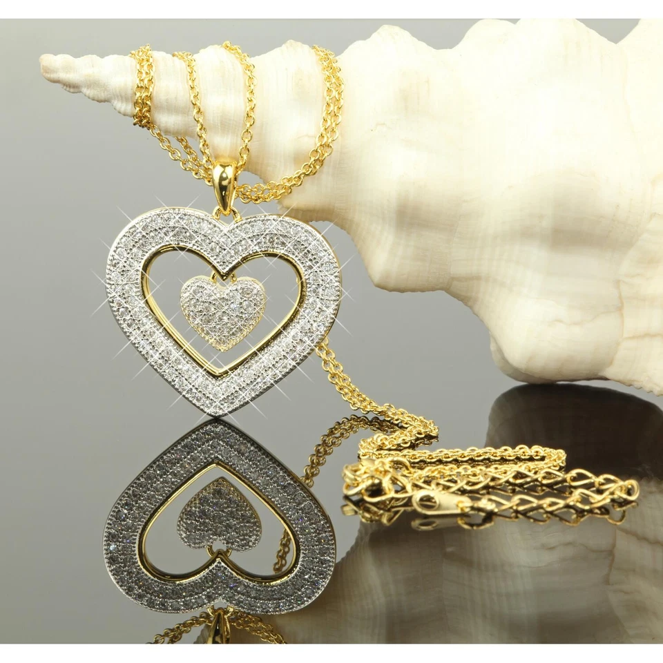 Set Collana Donna Cuore Ciondolo Zirconi Bianco 750 Oro 18Karat Placcato A1475 - Immagine 3 di 4