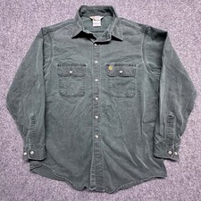 Carhartt Mens Long Sleeve Button Up Work Shirt Green Two Pocket Size Large