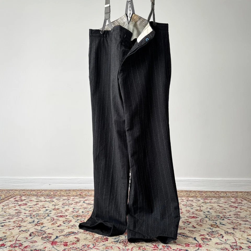 1930s Vintage European Morning Fishtail Suspender Buckle Back Striped Trousers - Image 4 of 4