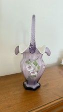 Fenton Hand Painted Purple Basket Vase Signed S. Miller 927 - 11.5