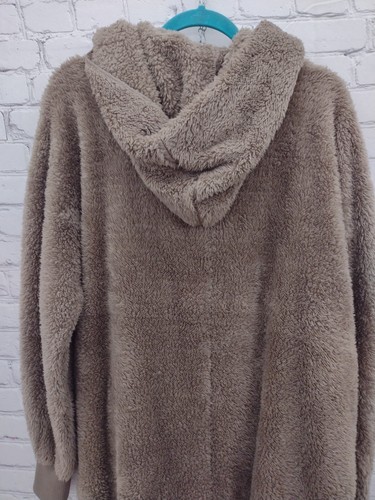 HEM & THREAD PLUSH FUZZY HOODED JACKET W/ POCKETS, ASH, One Size - Afbeelding 7 van 10