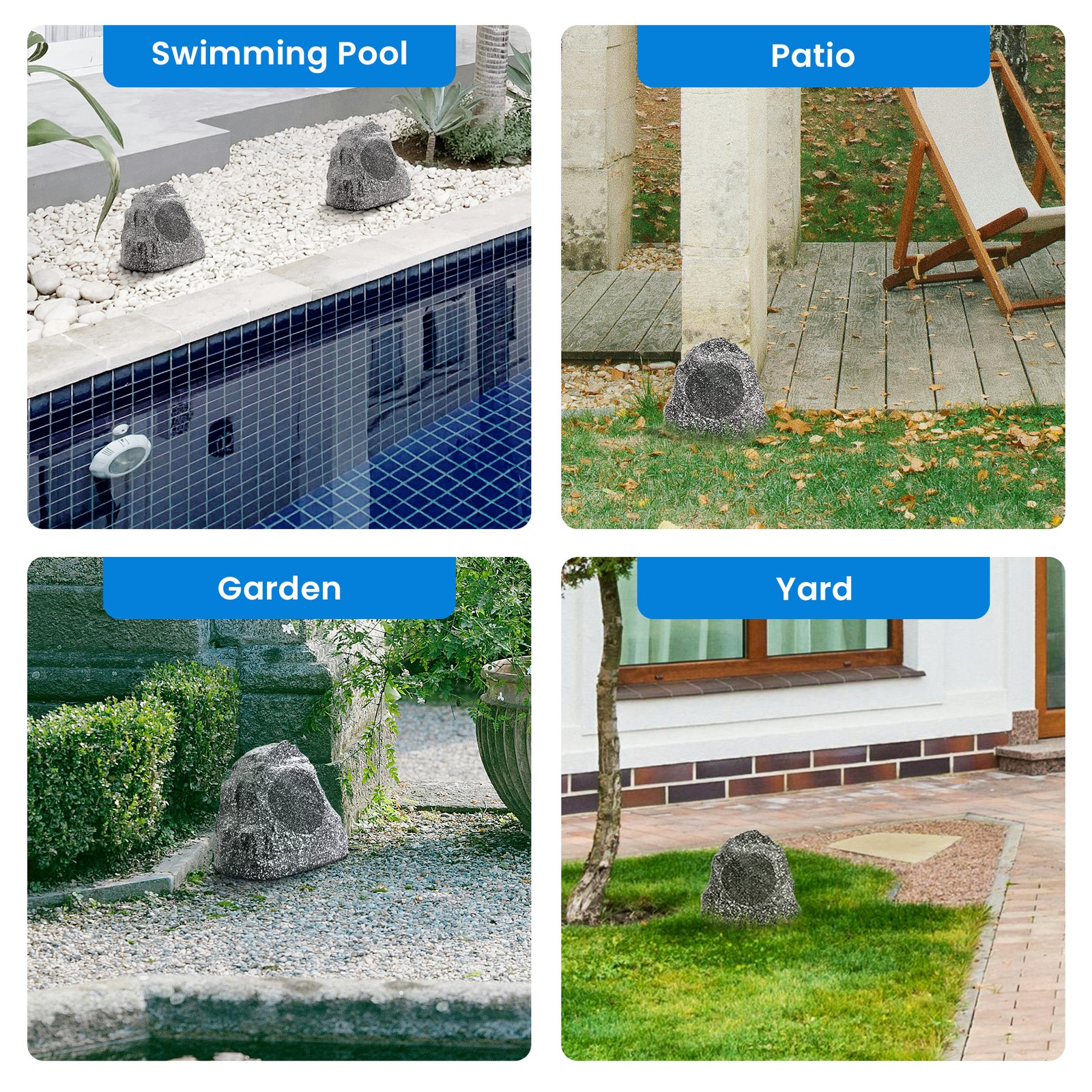 Theater Solutions Weatherproof Outdoor Granite Rock 4 Speaker Set Yard Pool Spa