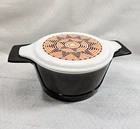 Pyrex Pueblo Black/Orange 475-3 Piece Vintage 1974-2.5 Qt Casserole Set w/Cradle