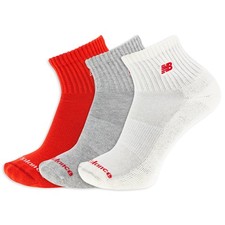 New Balance Unisex Patch Logo Ankle Socks 3 Pair Pack, Large, Red Assorted