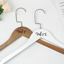 Mr. and Mrs. Wooden Bride Hanger, Wedding Dress Hangers, Set of 2 White  Vi...