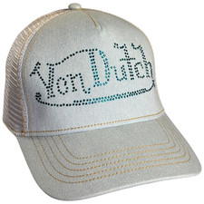 Von Dutch Hat LIGHT STONE DENIM/BLUE RHINESTONE LOGO One Size - BRAND NEW TAGS 