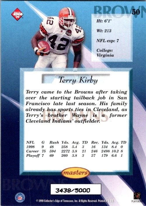 1999 Collector's Edge Masters #50 Terry Kirby Galvanized #/1000 10DDD - Image 2 of 2
