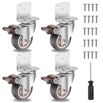 Möbelrollen Gummi 50mm mit Bremse, 4er-Set, 360-Grad, Tragkraft 270kg, lautlos