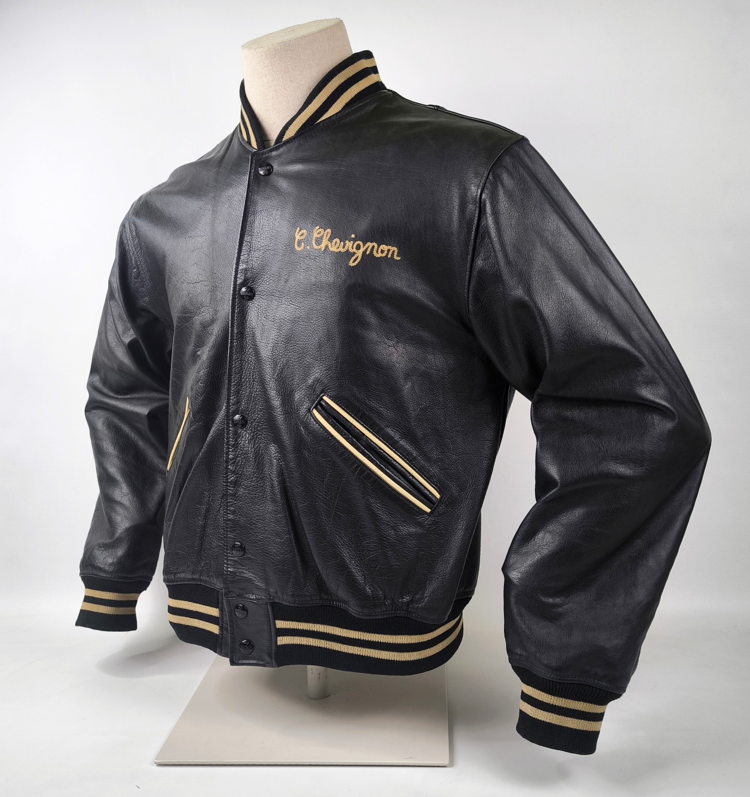 Chevignon Leather Jacket Black Size XL (L) Vintage 90s Large Back Logo image 9