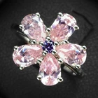 Floral Bubblegum Pink Tourmaline 925 Sterling Silver White Gold Rings Size 6.5