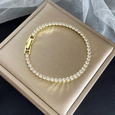 4mm CZ Tennis Bracelet Gold Silver Stainless Steel Chain Women 16cm 18cm Jewelry