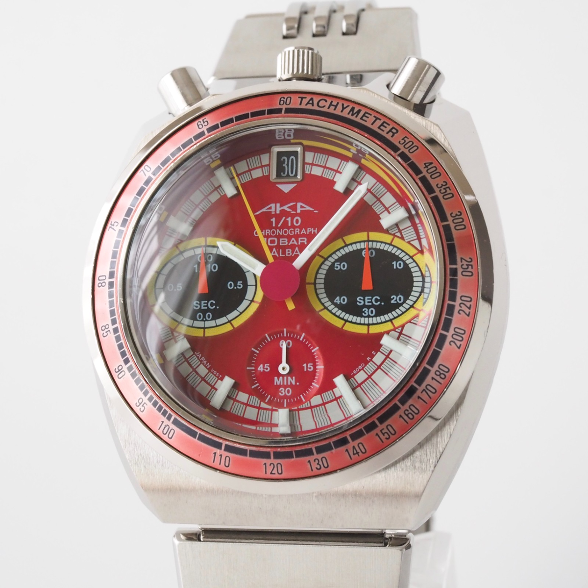 SEIKO ALBA AKA Bullhead V657-6060 Quartz Chronograph Red Dial 