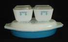 PYREX - 6 pc. SNOWFLAKE BLUE Refrigerator & Divided Serving Dish, Lid Set
