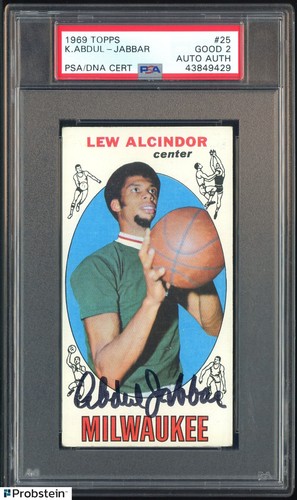 1969-70 Topps Basketball #25 Kareem Abdul-Jabbar RC HOF PSA 2 PSA/DNA AUTO
