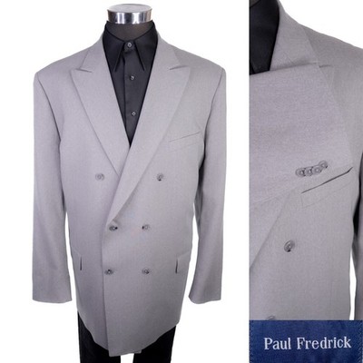 Paul Fredrick Sport Coat Blazer Sz 50L Solid Gray Double Breasted Wool Jacket
