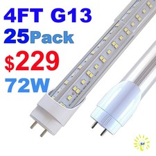 T8 4 FT G13 Bi Pin Led Tube Light Bulbs 72W 4 Foot Led Shop Garage Light 25 PACK