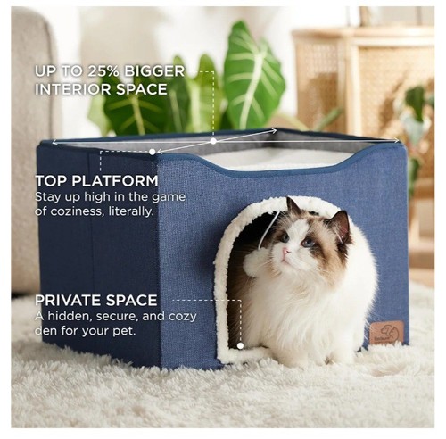 Bedsure Cat Beds For Indoor Cats - Large Cat Cave For Pet Cat House With Fluffy - Picture 2 of 7