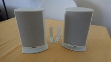 Pair of Jamo A320 passive white speakers with table-stand and wall fitting