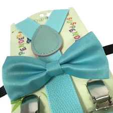 "MINT BLUE" Matching Suspender & Bow-Tie Set Kids Toddler Baby Boys Girls (USA)