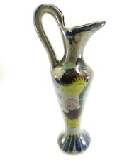 VTG Tonala Style Hand Painted Pottery Pitcher Vase Mexican Floral