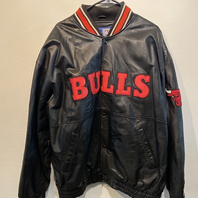 Vintage 90s Chicago Bulls Leather Jacket Coat Mens CXL Starter NBA