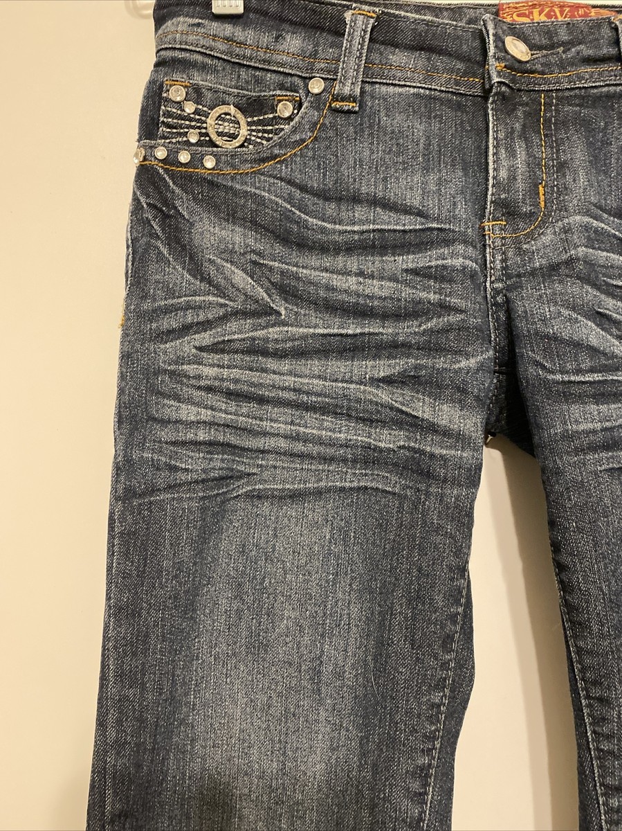 Sky Jeans Womens 5/6 Blue Denim Rhinestone Embellished Pockets