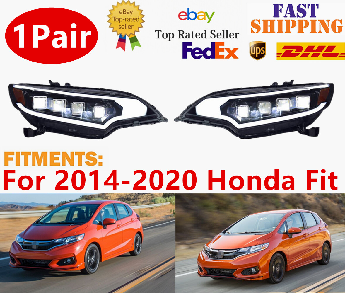 KEEKPO - For 2009 2010 2011 2012 2013 2014 Honda FIT Black Housing Headlights Headlamps Pair Set Replacement Left Right
