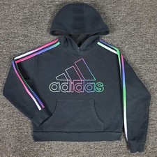 Adidas Hoodie Girls Large 14 Black Oversized Baggy Fit 3 Stripe School Casual