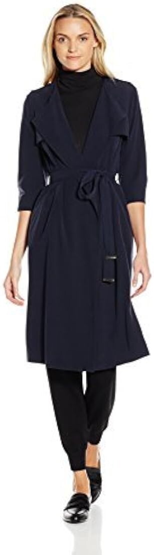 TED BAKER CORABEL NAVY UNLINED BELTED COLLARLESS TRENCH COAT SIZE