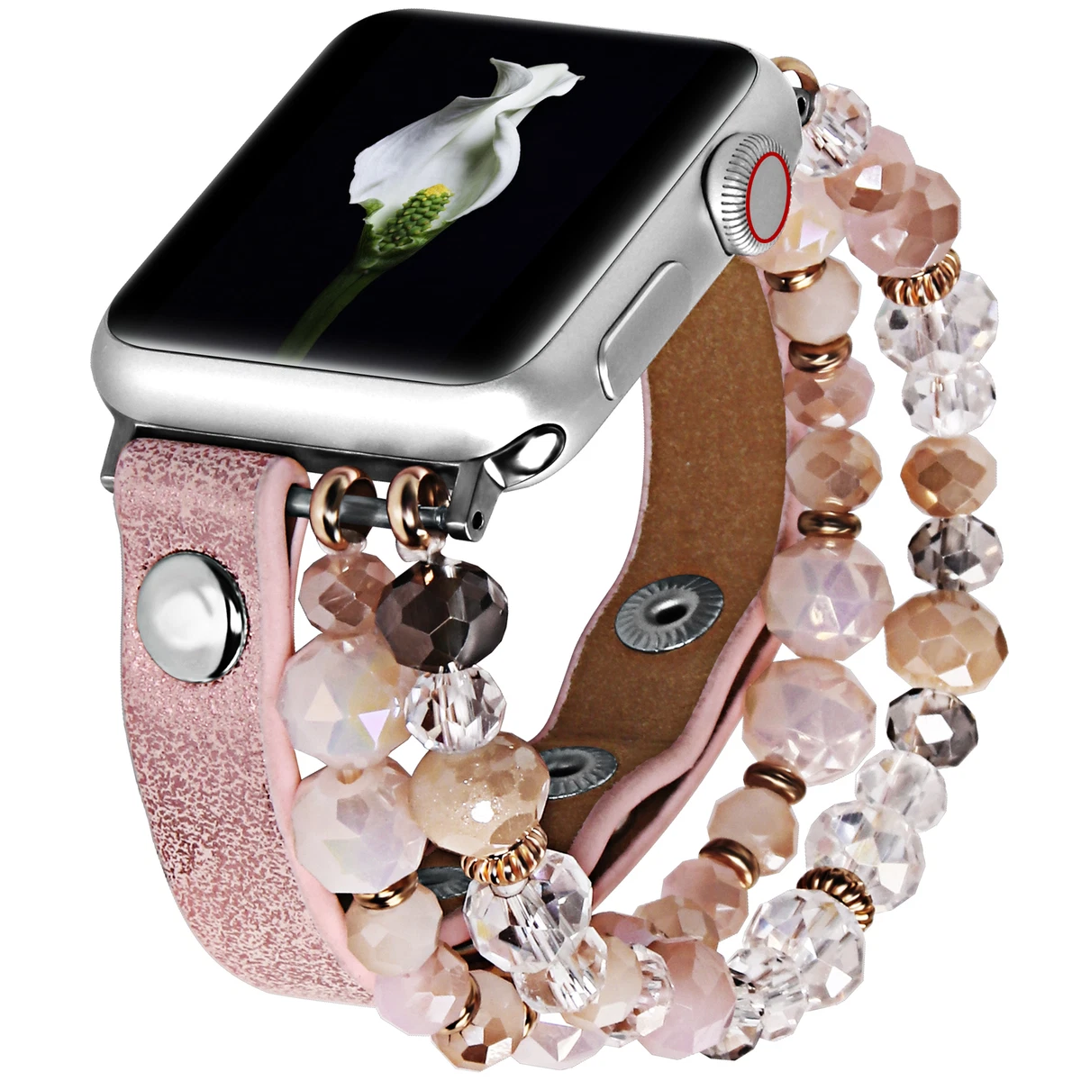 Women Elegance Pearl Gemstones Leather Strap For Apple Watch 41mm 45mm  Watch Bracelet Straps For Apple Watch 7 6 5 - Buy Women Elegance Pearl  Gemstones Leather Strap For Apple Watch 41mm