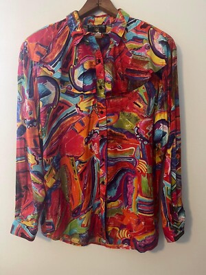 Rocky Mountain Clothing Womens Top Sz Medium Red Abstract Print Ruffle