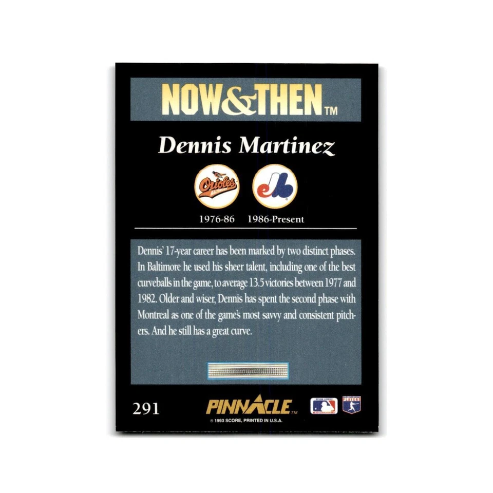 Dennis Martinez 1993 Pinnacle #291 Montreal Expos/Baltimore Orioles NM - Image 2 of 3