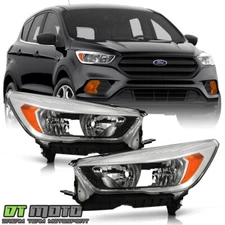 2017-2019 Ford Escape Halogen w/o LED DRL Chroem Headlights Headlamps Left+Right