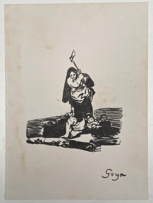 Francisco Goya (Handmade) Drawing On old Paper Signed & Stamped, Vtg Art