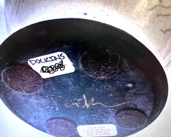 Kintsugi Raku,Lrg White/Black Crackle Vase/Urn, C. Dockins, Kintsugi Lid, Exc