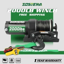 ZOSTERA Electric Winch 2000LBS 12V Synthetic Rope Trailer Towing 4WD Off-Road