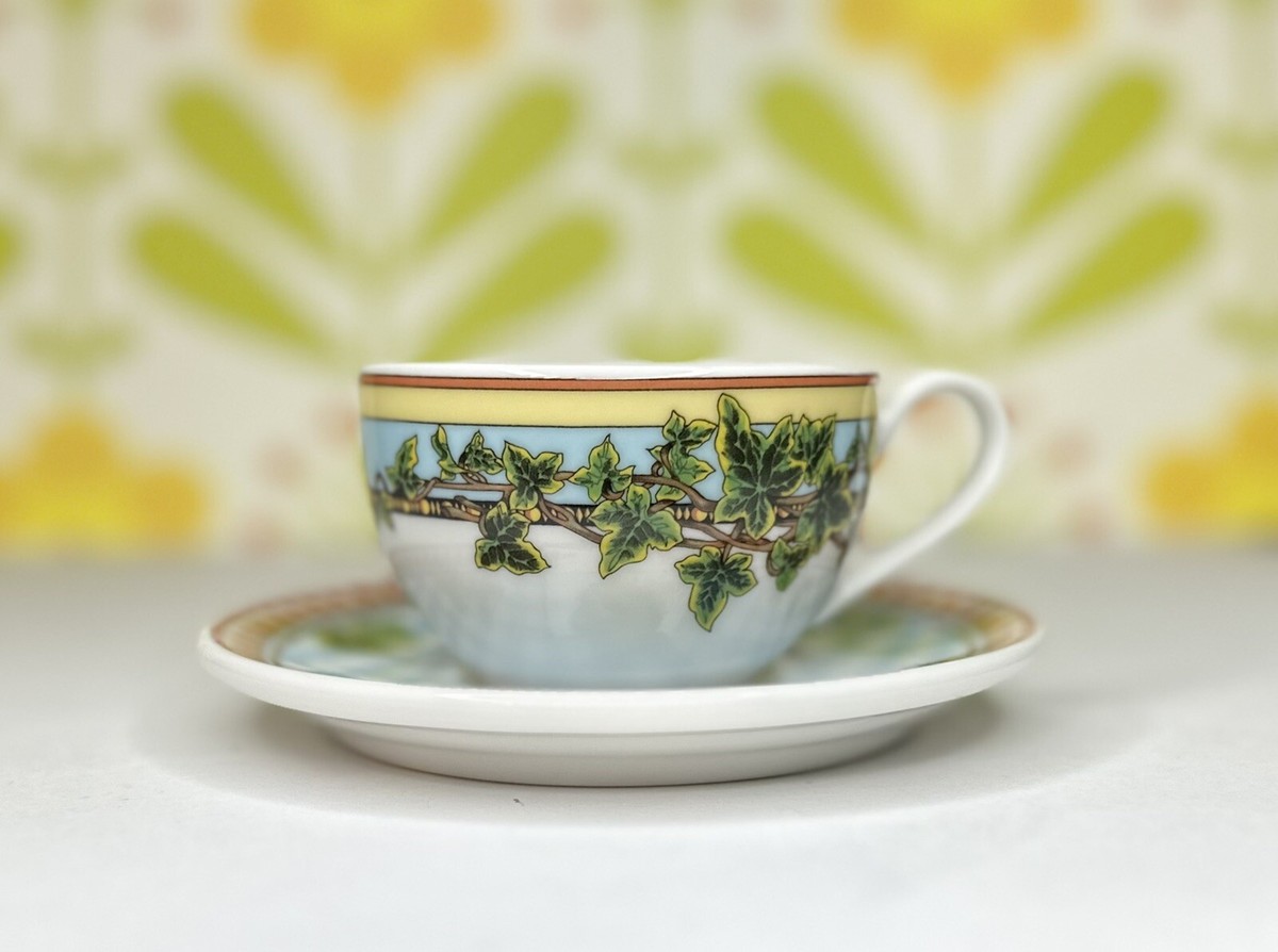 Versace Rosenthal IVY LEAVES PASSION Blue Coffee Cup & Saucer Set