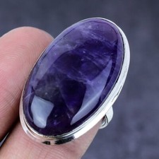 Natural Sage Amethyst Gemstone Handmade 925 Steling Silver Gift Ring Size 7 z558