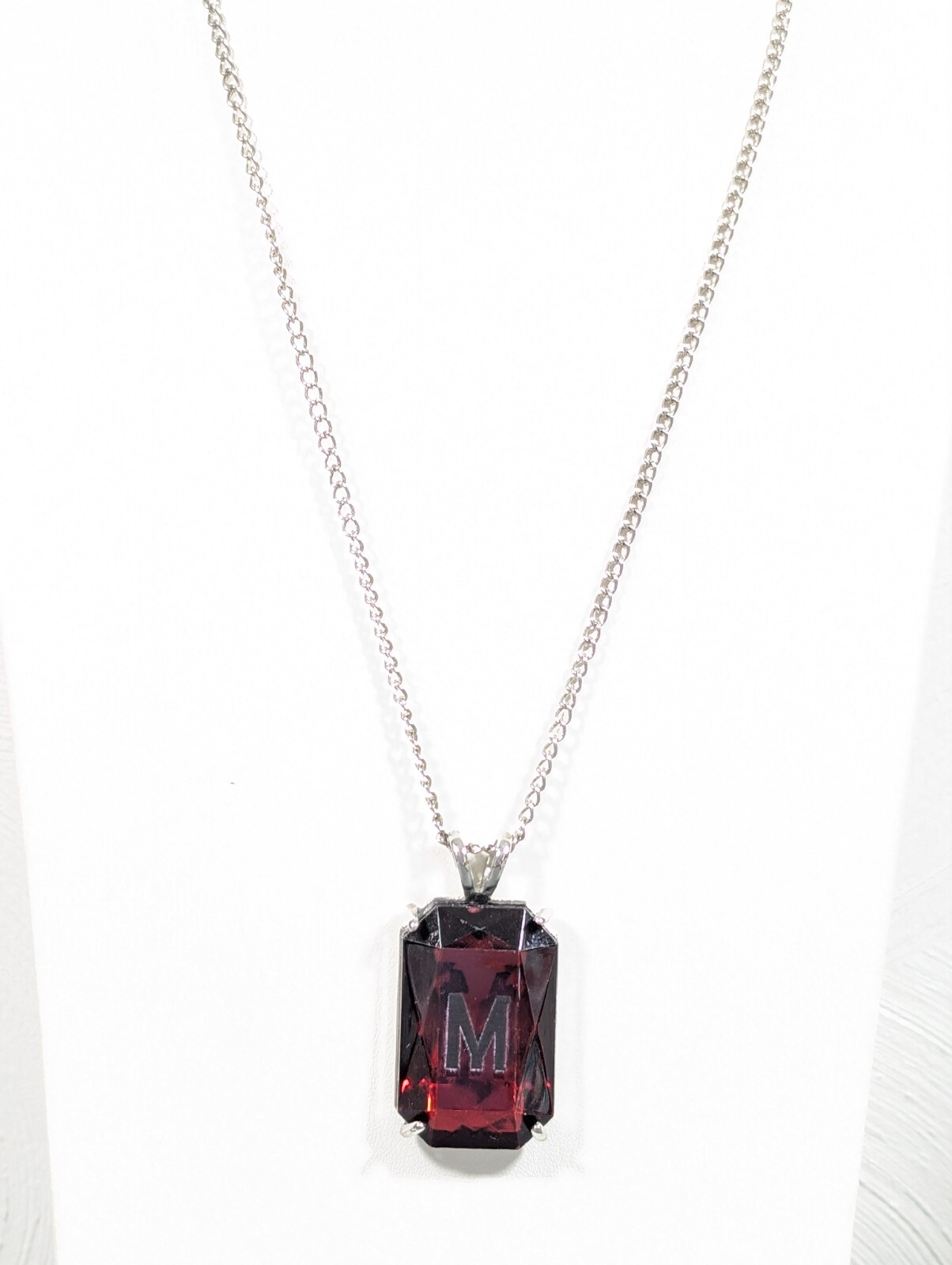 Red Rhinestone Initial Letter M Rectangle Solitai… - image 1