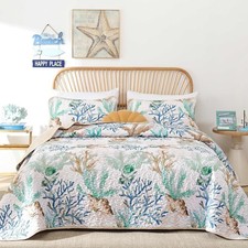 Quilt Set King Size Green Nautical Beach Quilt Coverlet Reversible